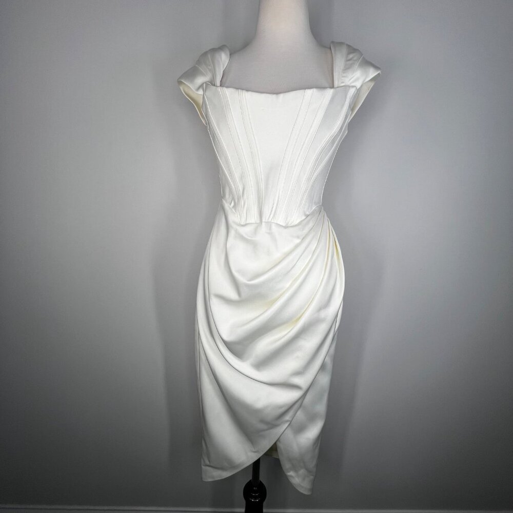 House of CB Loretta Ivory Satin Off Shoulder Corset Dress Size Medium - Picture 3 of 15